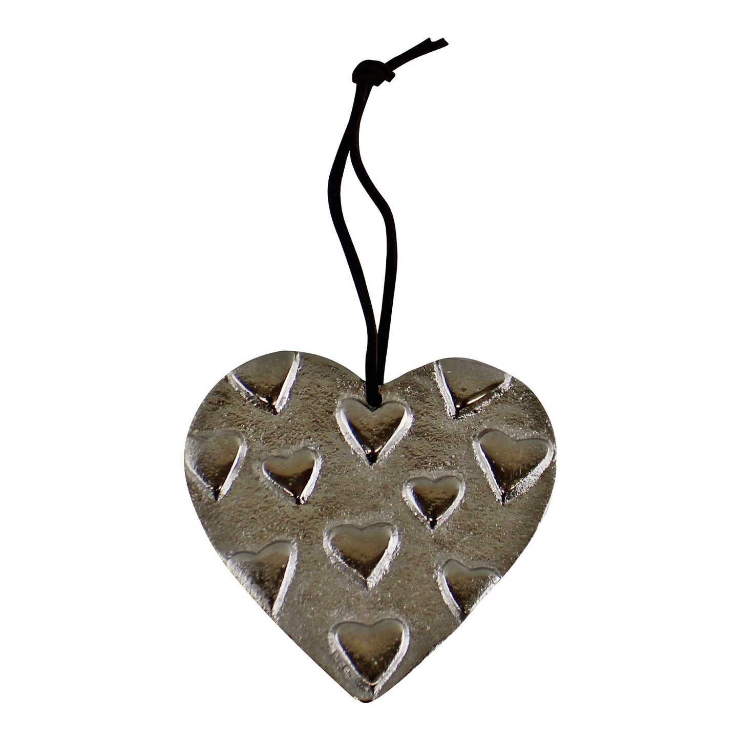 Hanging Silver Metal Heart Ornament, 10cm - Kaftan direct