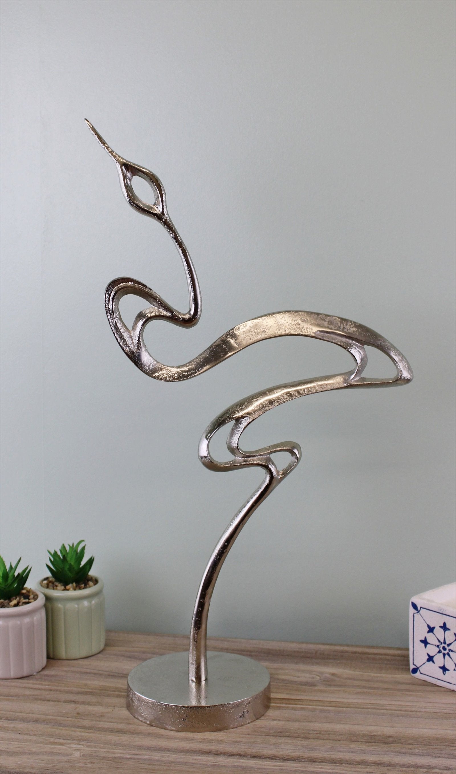 Silver Metal Heron Ornament, Standing - Kaftan direct