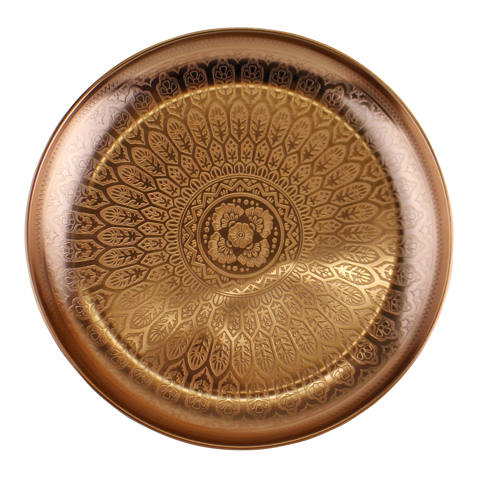 Decorative Copper Metal Tray With Etched Design - Kaftan direct