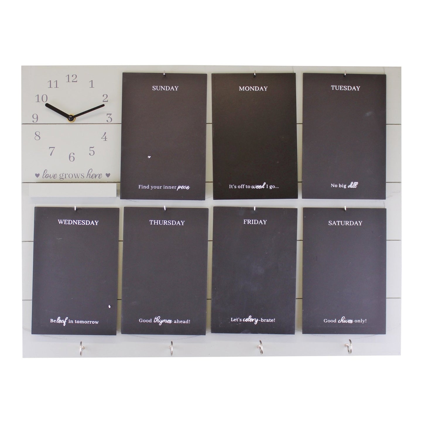 Potting Shed Weekly Reminder Chalkboard With Clock & Hooks, Green - Kaftan direct