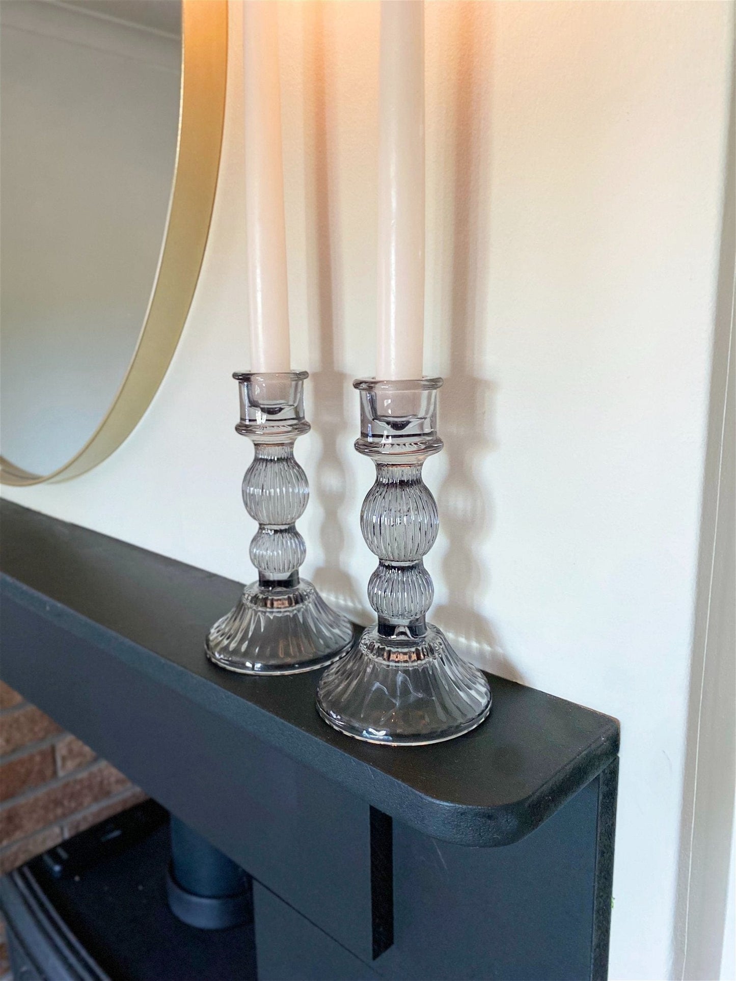 Pair of Glass Taper Candle Holders Black - Kaftan direct