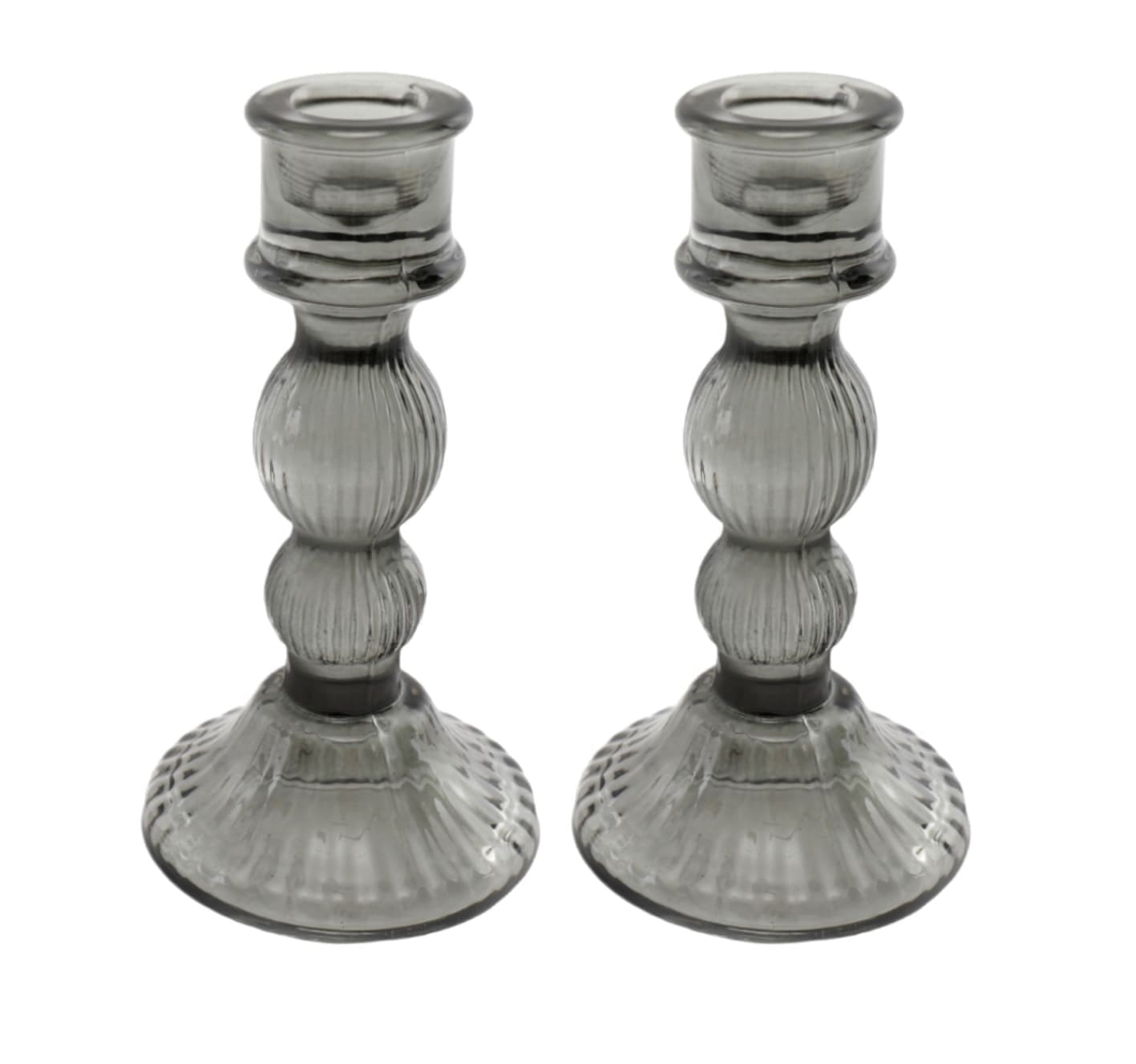 Pair of Glass Taper Candle Holders Black - Kaftan direct