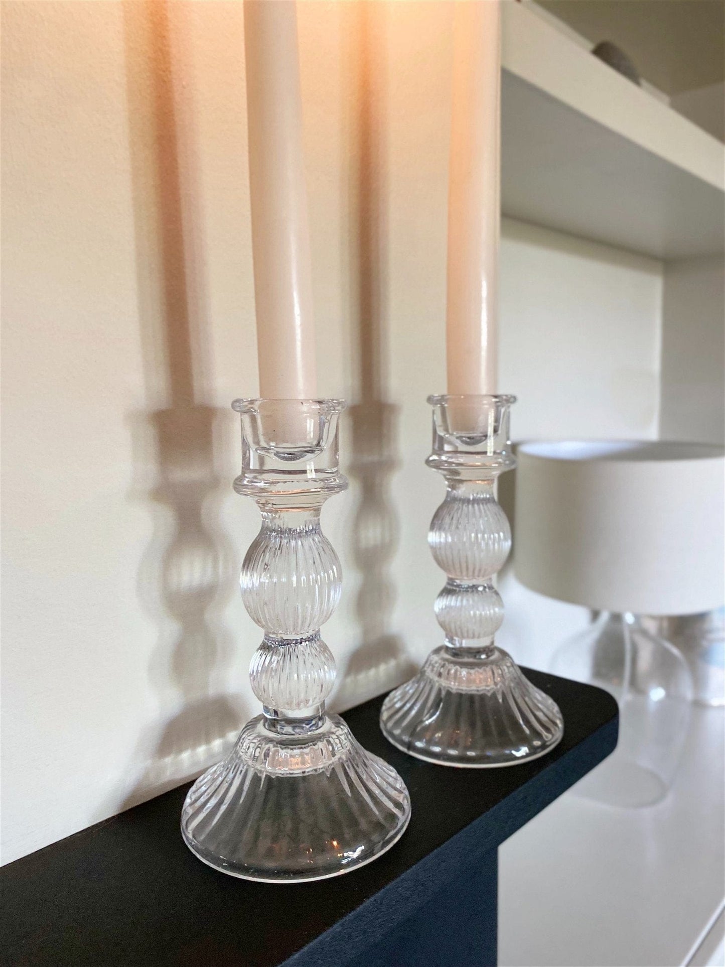 Pair of Glass Taper Candle Holders Clear - Kaftan direct