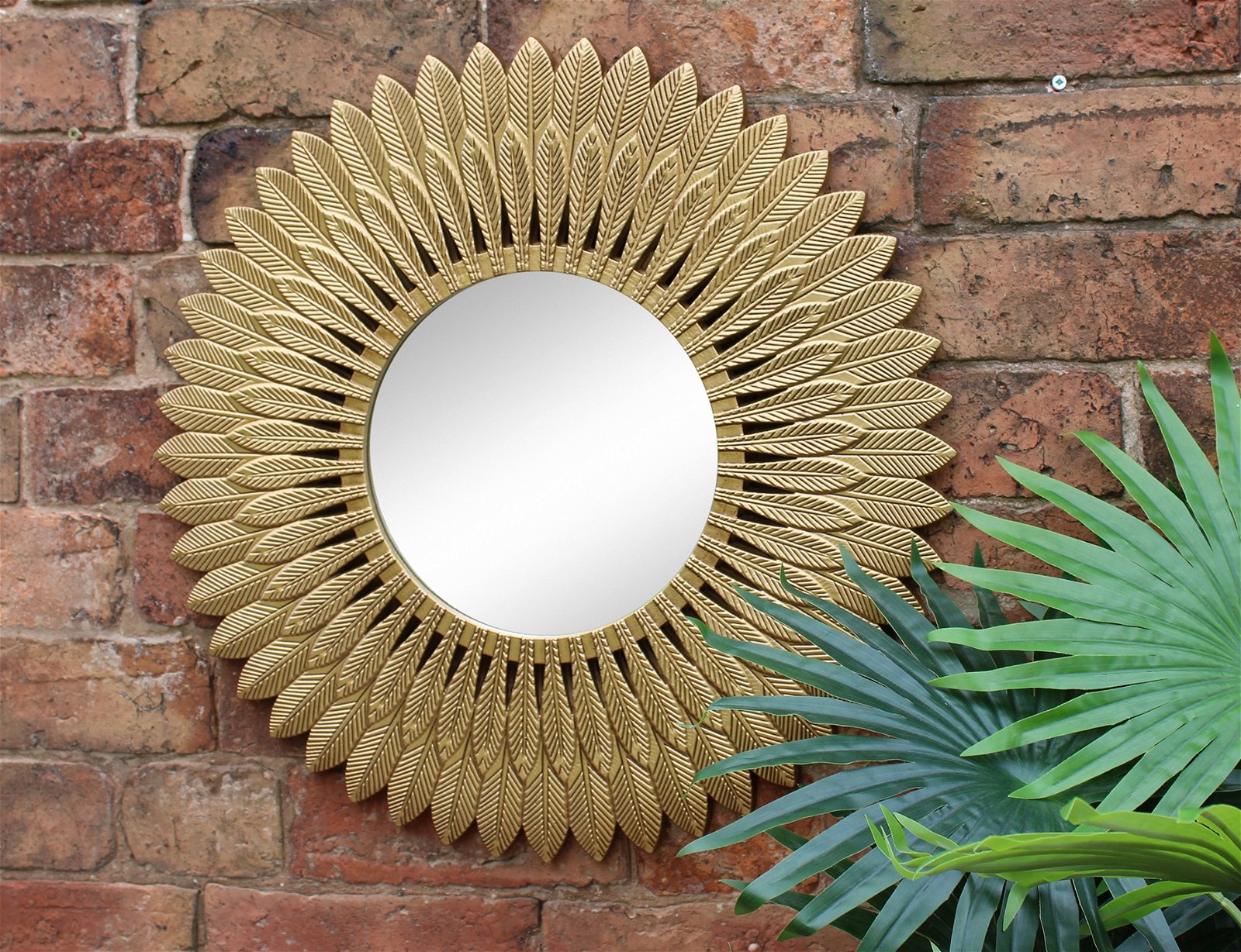 Large Gold Feather Design Mirror - Kaftan direct