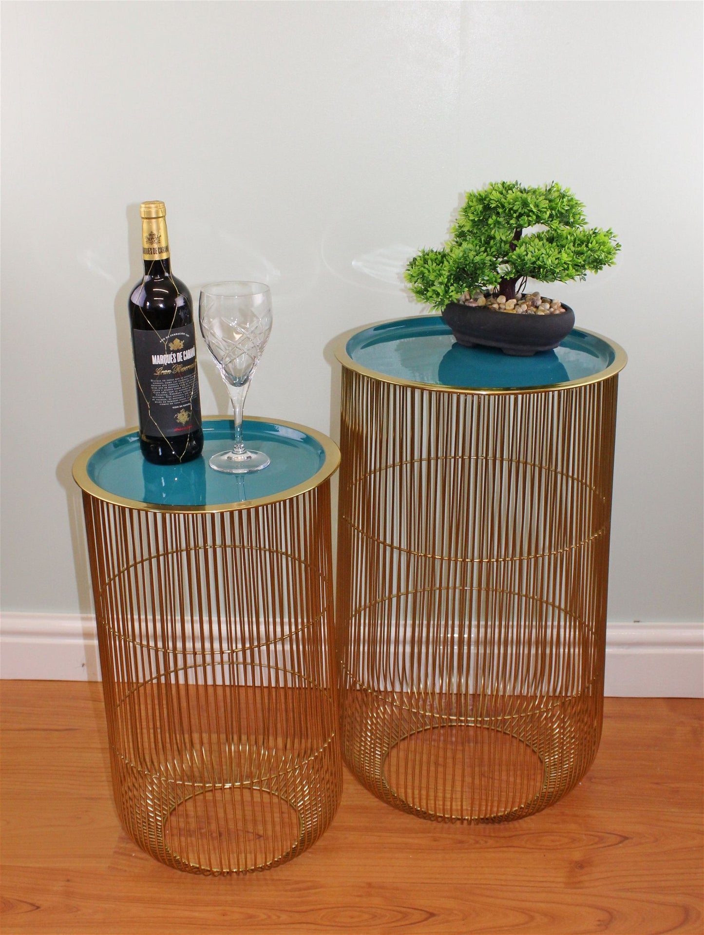Set of 2 Decorative Side Tables in Gold & Teal - Kaftan direct