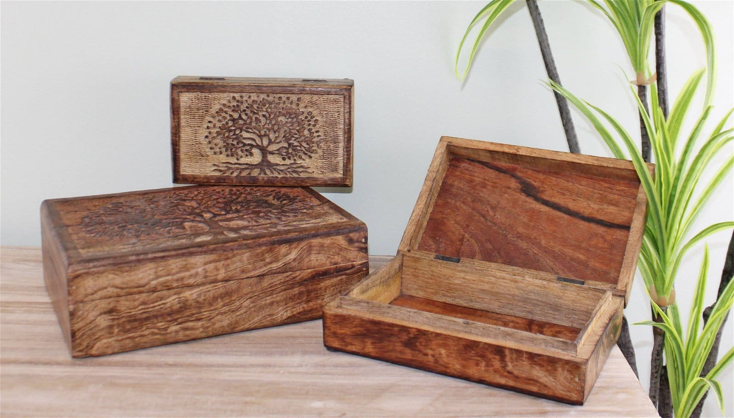 Set Of 3 Tree Of Life Wooden Boxes - Kaftan direct
