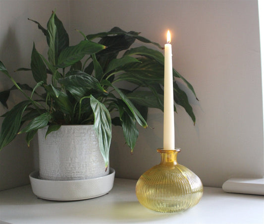 Yellow Ribbed Glass Candle Holder - Kaftan direct