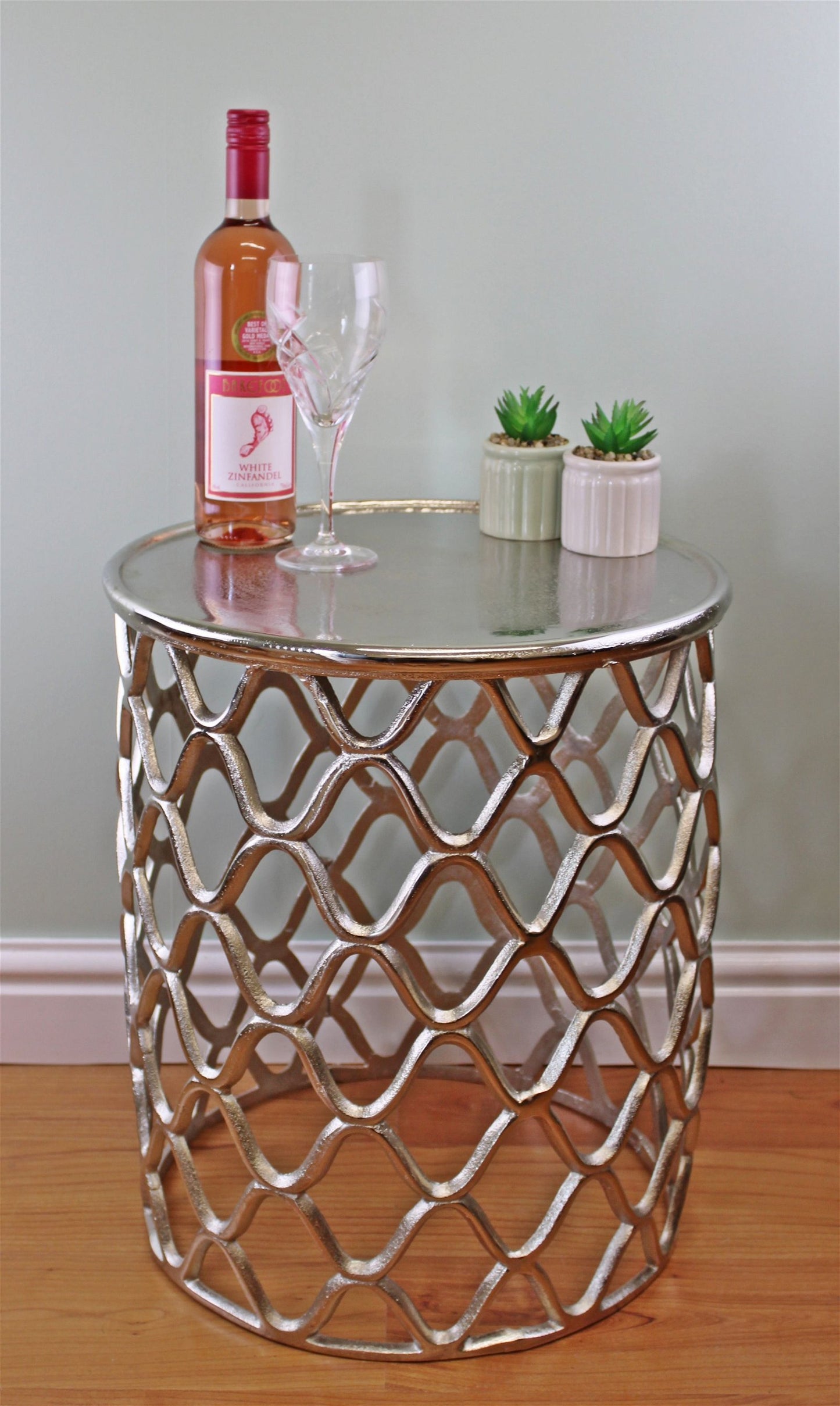 Decorative Silver Metal Side Table