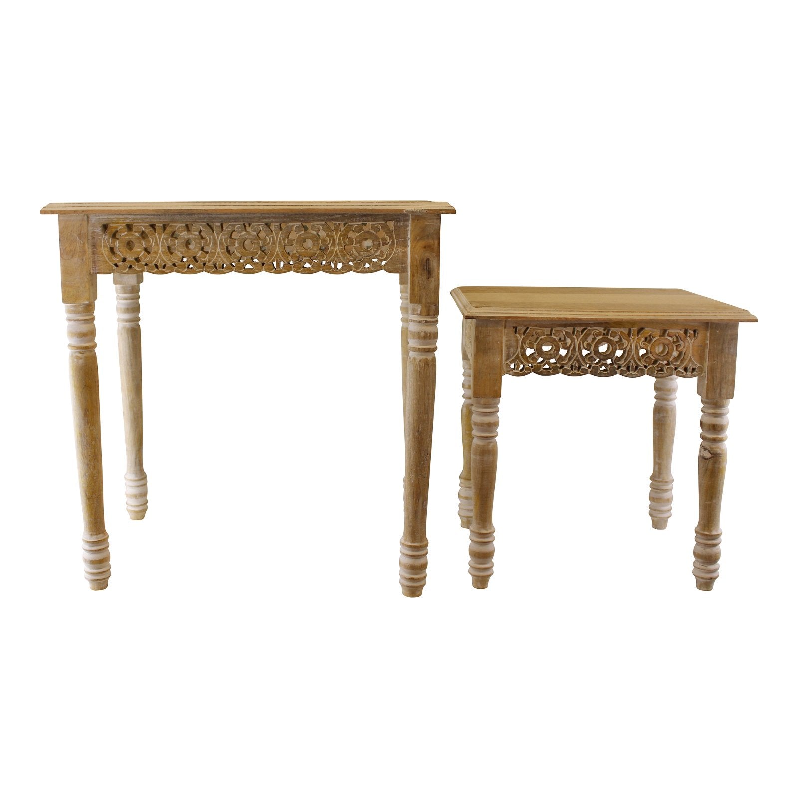 Set of 2 Carved Edge Wooden Side Tables - Kaftan direct