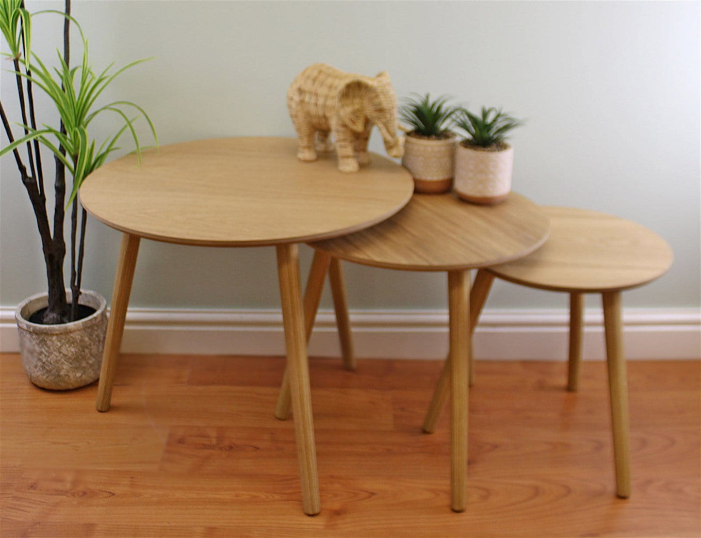 Set of 3 Round Nest Of Tables, Wooden Finish - Kaftan direct