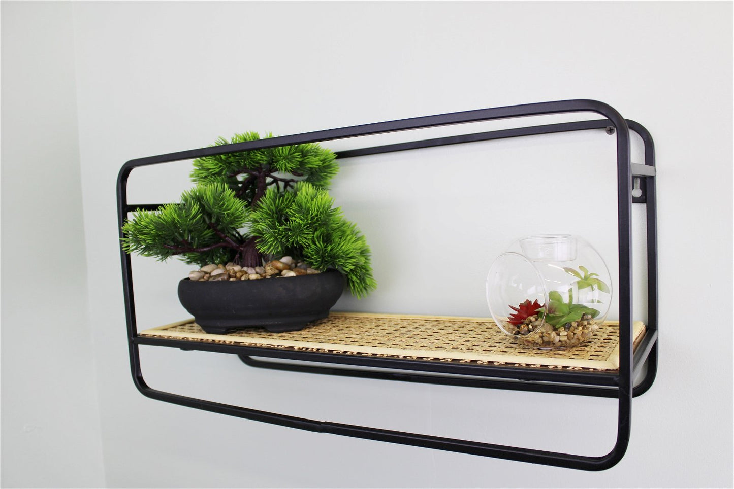 Small Wall Hanging Shelf Unit in Metal Weave Effect