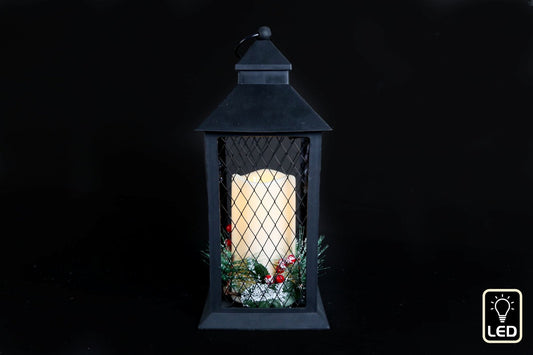 Black Christmas Storm Lantern With LED Candle - Kaftan direct