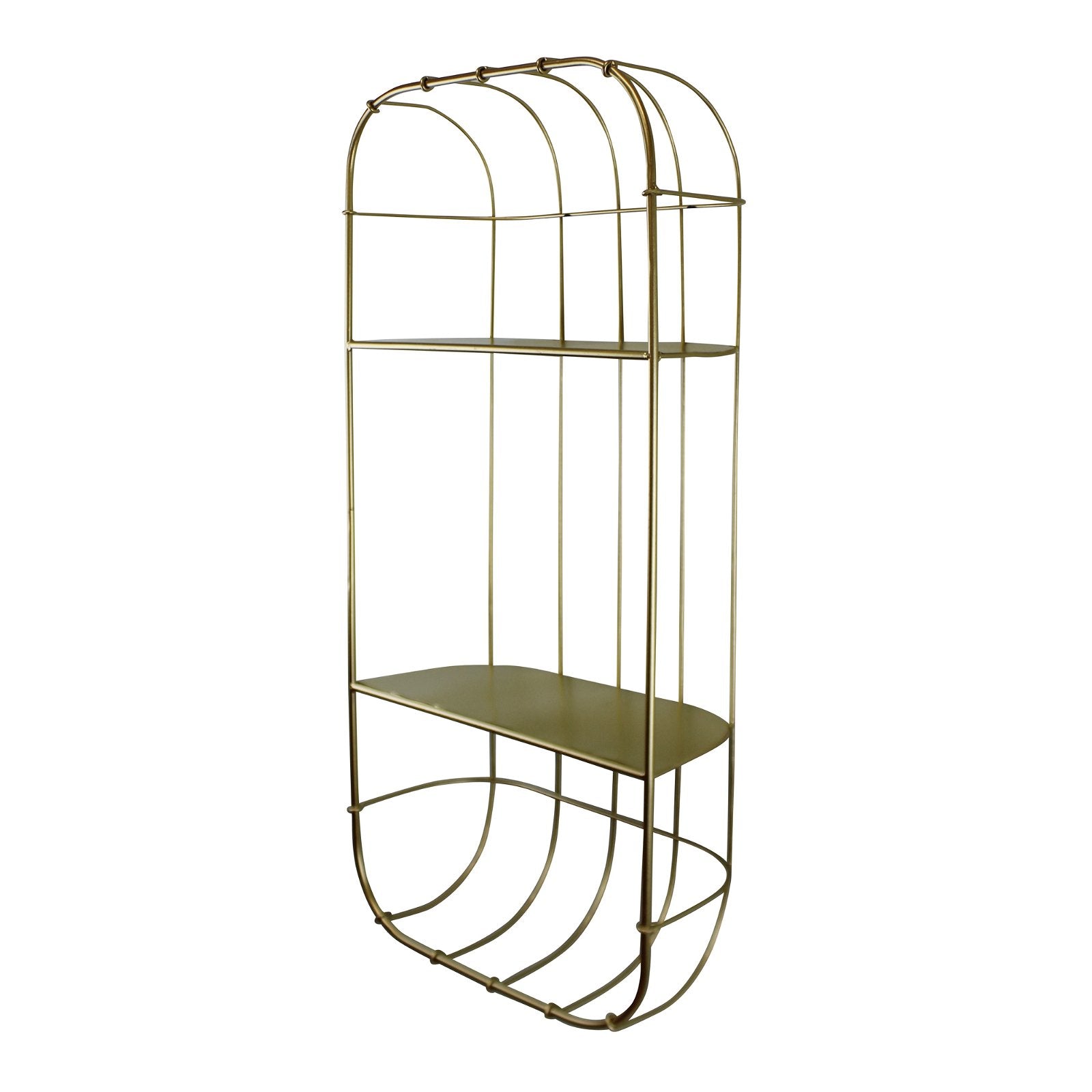 Gold Metal Wall Double Storage Shelf, Basket Design - Kaftan direct