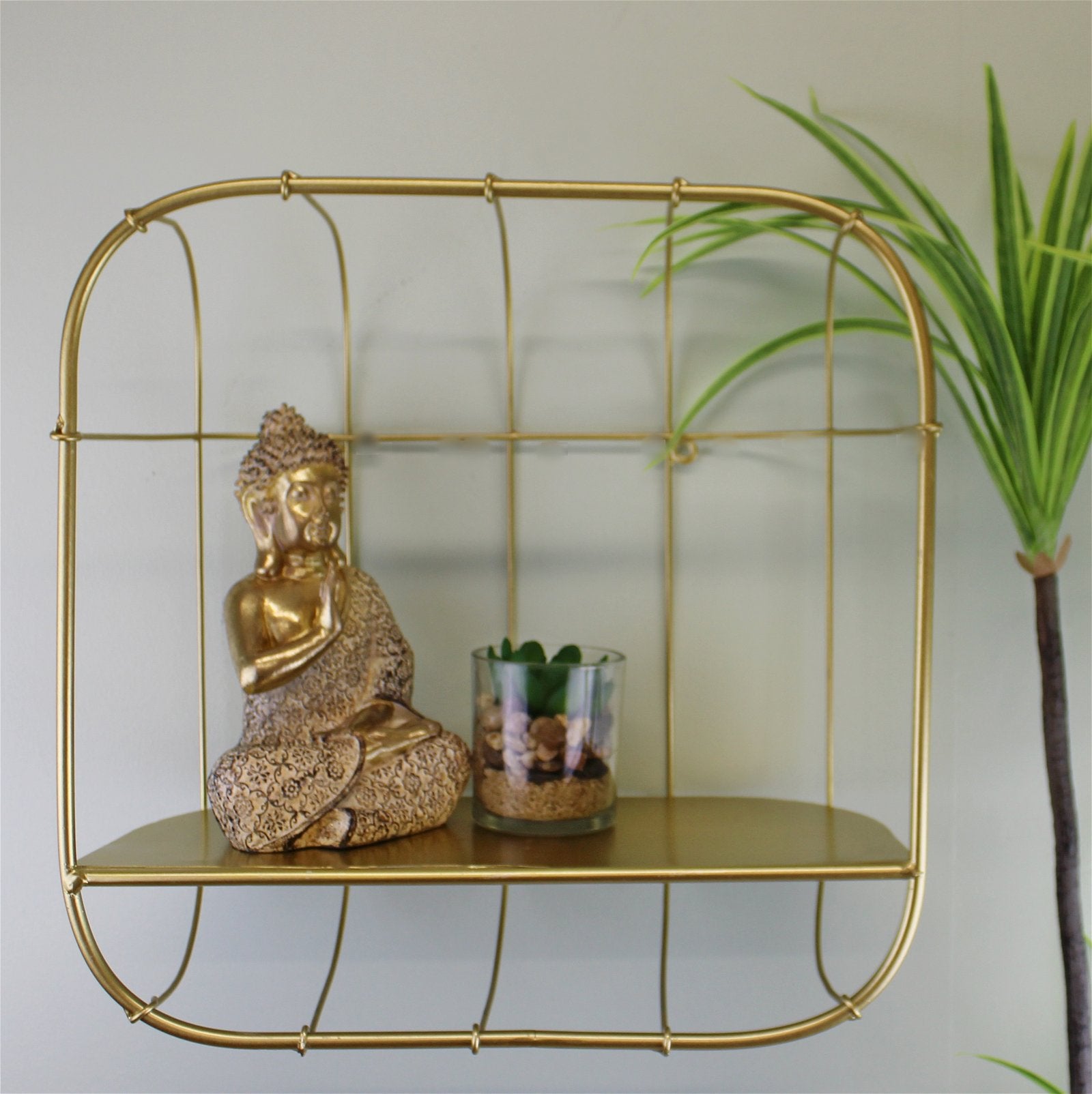 Gold Metal Wall Storage Shelf, Basket Design - Kaftan direct