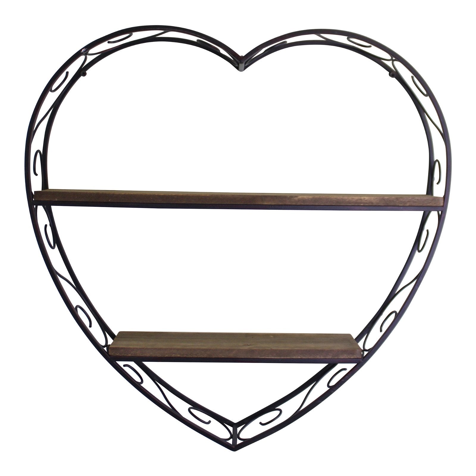 Scroll Design Heart Shaped Metal & Wood Shelf Unit - Kaftan direct