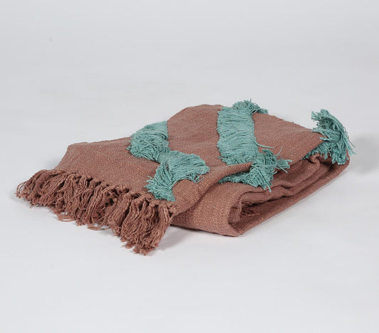 Handwoven Dusty Pink Throw with Teal Accents-0